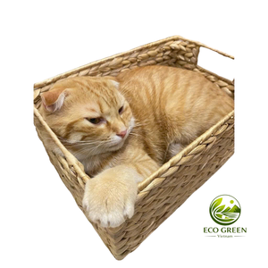 Woven Water Hyacinth <b>Basket</b> with Fabric Insert for Shelf Storage and Decoration - Product Image 5