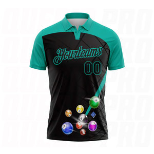 Camiseta Deportiva Premium Personalizada con Logotipo, Nombre del Equipo, Bordado, Sublimación Digital, Color Negro Aqua, para Billar - Product Image 2