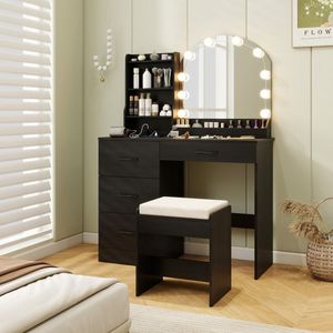 Makeup Vanity Desk and <b>Stool</b> Set with Mirror and Lights Dressing Table for <b>Beauty</b> Care - Product Image 2