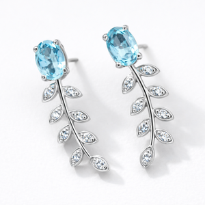 Boucles d'oreilles pendantes tendance pour femme en argent sterling fin plaqué rhodium, avec topaze bleue et zircon cubique en forme de feuille, pour anniversaire et fiançailles - Product Image 2
