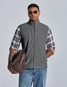Premium Men's classic Gray Lightweight <b>Fleece</b> Vest Sleeveless Full Zip Stand Collar Casual Travel Layering <b>Gilet</b> - Product Image 2