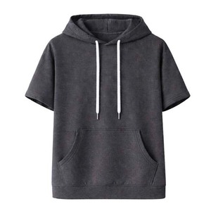 Sudadera con Capucha Unisex Gris Oscuro de Manga Corta, Estilo Casual, con Bolsillo Canguro y Cordón Ajustable - Product Image 1
