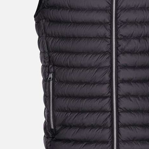 Men's Black Stand Collar Puffer Vest Zipper Closure Solid Color Windproof Casual Winter Outerwear 100% Polyester Hand Embroidery - Product Image 4