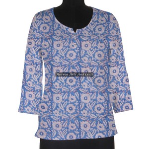 Indian Cotton Hand <b>Block</b> <b>Print</b> Top Women Tunic Long Sleeves Summer Kurti Dress Manufacturer - Product Image 1