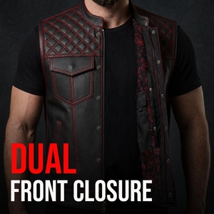 Gilet de motard personnalisé en cuir véritable pour homme, gilet matelassé de club moto, gilet zippé en cuir de vachette premium - Product Image 4