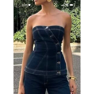 Top Corset Asimétrico de Mezclilla (también conocido como Top Tubo con Botones Asimétricos) - Product Image 2