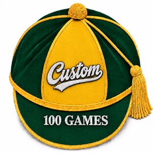 Casquette d'honneur en velours bicolore personnalisée à 6 panneaux avec pompon, broderie 100 Games, pour étudiants, style anglais, pour festivals - Product Image 3