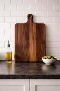 Tabla de cortar de madera hecha a mano con mango, forma redonda, ecológica, para uso en la cocina, precio al por mayor - Product Image 6