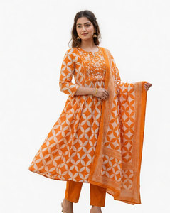 Ensemble Salwar Kameez en coton rouge avec dupatta imprimé, coupe ample traditionnelle pour femme, longueur cheville, décontracté, pour fêtes, séchage rapide, Inde Pakistan - Product Image 4
