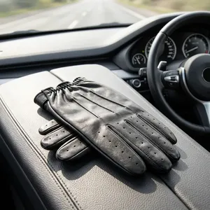 Gants de conduite en cuir de mouton de haute qualité, longueur poignet, compatibles écran tactile, gris, respirants, sans doublure, pour usage quotidien en extérieur en hiver - Product Image 4