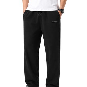 <b>Men</b> Fleece <b>Trousers</b> Straight Leg <b>Elastic</b> Drawstring Waist Side Pockets Relaxed Fit Casual Training Lounge Everyday Bottomtrouser - Product Image 1