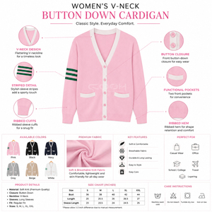 Cardigan Cosh International Sisterhood Sorority avec rayures vertes sur les manches, pull décontracté à manches longues pour femme avec poches - Product Image 6