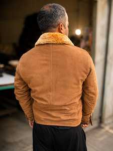 <b>Mens</b> Genuine Leather <b>Jacket</b> Turn-down Collar | Winter Waterproof Windproof Breathable Zip-Up Casual <b>Jacket</b> Fur Trim | Custom - Product Image 3