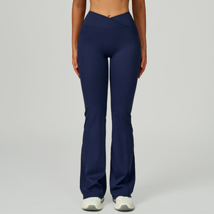 Women Mid-Waisted Butt-Lifting Tummy-Control V-Cut <b>Flare</b> Casual Summer Solid 100% Cotton Breathable Anti-Bacterial <b>Leggings</b> - Product Image 3