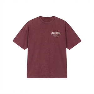 Men's T Shirt Burgundy Acid Wash Text Print Crew <b>Neck</b> Short Sleeve Oversized Fit Casual Streetwear <b>Tshirt</b> - Product Image 3