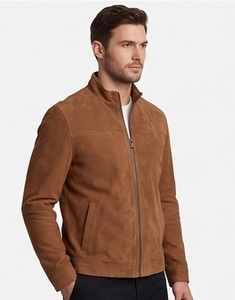 Chaqueta de Gamuza para Hombre, a la Moda, de Lujo, Color Marrón Castaño, Estilo Motero, Venta al Por Mayor | Corte Ajustado Personalizado con Cuello Alto, Minimalista y Ecológico - Product Image 3