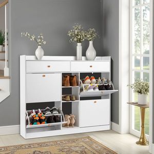 FCH pannello di particelle bianco scarpiera 4 cassetti con deflettore superiore scarpiera a 2 cassetti 128*25*107cm - Product Image 1