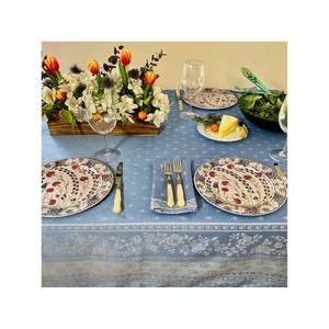 Linge brodé bleu clair Nappe de table de style technique de fête unique Lavage en machine Lin en coton biologique Expédition internationale - Product Image 4