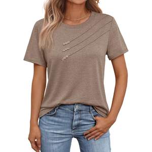 Camisetas informales de verano para mujer 2025, blusas básicas de manga corta con cuello redondo, Tops de entrenamiento para trajes elegantes de negocios - Product Image 1