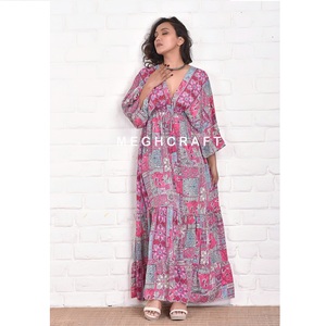 Women Plus Size V Neck Silk Maxi <b>Dress</b> Comfortable Lightweight & Breathable Casual Maxi at Low Price Bulk India Export - Product Image 1