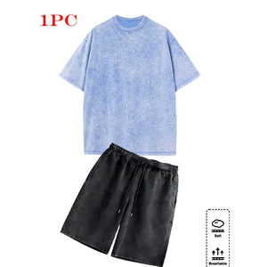 Men 2 Piece Casual <b>Set</b> Manufacturer Cotton Cargo Shorts T Shirt OEM ODM Custom Logo Bulk Acid Wash - Product Image 4