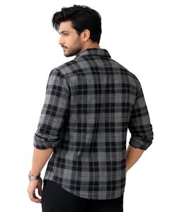 Camisa Casual a Cuadros Negra y Gris Personalizada para Hombre, Corte Ajustado, Manga Larga, con Botones, de Algodón, Estilo Urbano, Calidad Premium - Product Image 2
