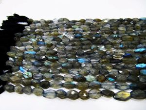 Perles ovales facettées en labradorite bleue naturelle, 6x8mm à 7x10mm, perles authentiques en forme de Mani arc-en-ciel noir, brin de 13 pouces de long - Product Image 6