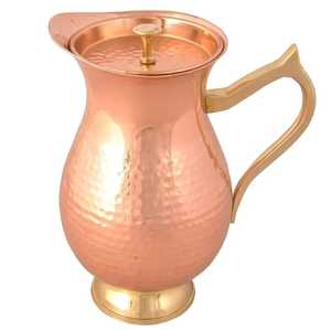 Pichet en cuivre martelé avec poignée et base en laiton, fait main, rustique, écologique, décoratif, vaisselle traditionnelle en métal - Product Image 4