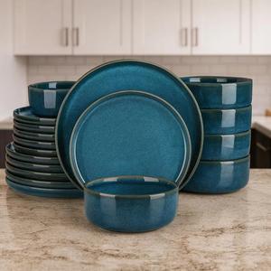 Ensemble de bols à dîner en céramique artisanale avec glaçure bleue, design empilable, aspect fait main, durable, sans danger pour les aliments, parfait pour les pâtes, les salades, les soupes - Product Image 3