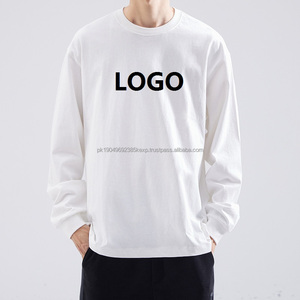 260 lourd petit décolleté à manches longues T-shirt hommes coton couleur unie à capuche col rond blanc avec une base chemise hommes - Product Image 2