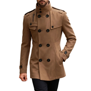 Abrigo de Lana Personalizado, Color Sólido, Estilo Urbano, Cuello con Muescas, Manga Larga, Doble Botonadura, Forro de Lana, Corte Clásico - Product Image 4