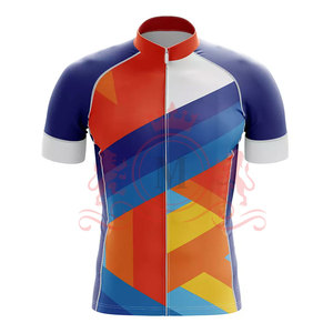 Ensemble maillot et short de cyclisme pour homme, orange et bleu, motif géométrique, respirant, polyester, coupe sans couture, pour adultes - Product Image 3