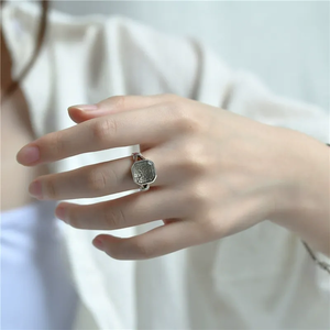 925 sterling <b>silver</b> white tea stone square diamond <b>ring</b> <b>men</b> and women fashionable INS niche design gender-free <b>ring</b> hand jewelry - Product Image 5