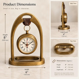 Reloj de Escritorio Personalizado de Latón con Forma de Herradura, Reloj de Mesa Vintage con Números Romanos, Elegante Regalo Ecuestre, Decoración Rústica para Oficina - Product Image 6