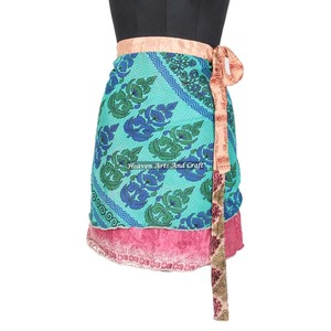 Indian Vintage Boho Magic Double Layer Mini <b>Skirt</b> Retro Hippie <b>Gypsy</b> Style Women's Beach Wrap In Plus Size Made Silky Fabric - Product Image 2