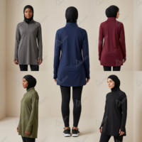Haut élégant et modeste à manches longues pour femme avec trous pour les pouces, écologique, respirant, protection UPF50+, vêtement de sport pour toutes les saisons, idéal pour la superposition