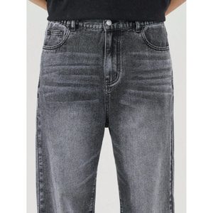 Jean en denim pour homme, taille mi-haute, gris délavé, style vintage rétro, coupe droite, écologique, respirant, grandes tailles 28-42, hiver automne, style urbain - Product Image 4
