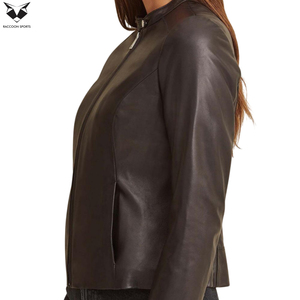 Brown Color Highest Quality Zipper Style Unique Design Breathable Product Women's Genuine <b>Sheepskin</b> Leather <b>Jacket</b> With Pockets - Product Image 5