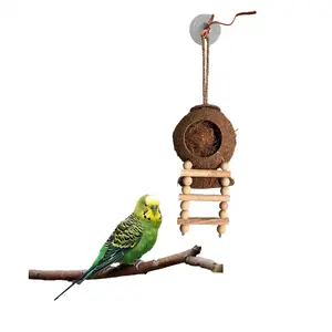 热卖椰子鸟巢小屋带梯子鸟巢悬挂仓鼠屋鸟笼100% 天然手工来样定做标志