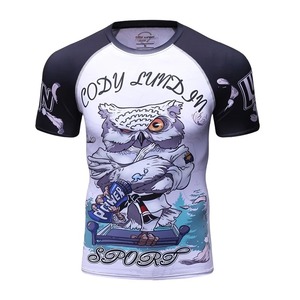Hot Sale Factory Direct BJJ Rash Guard Customized Spandex and Polyester Fabric Short Sleeve <b>Printed</b> MMA Rash Guard for Men's - Product Image 4