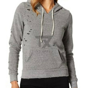 Factory Custom High Quality Casual Loose Fit Distress Drop Shoulder <b>Zipper</b> Plain Fashion Sport Fashion Hoodie for women - Product Image 1