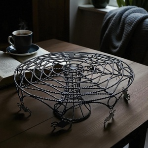 Handcrafted Iron Spider Web Cake Stand with Reindeer Legs Unique Halloween Theme Decorative Display Tray for <b>Table</b> Decor - Product Image 1