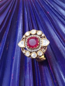 Anillo de cóctel vintage con forma de flor, rubí natural y diamantes, chapado en oro de 9 quilates, joyería de compromiso para mujer, piedra de nacimiento de julio - Product Image 5