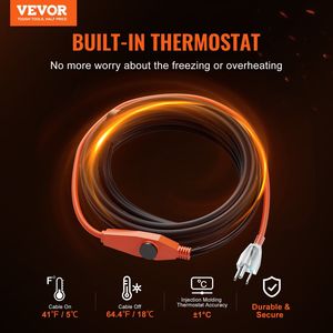 18FT 7W/FT Pipe <b>Heating</b> <b>Cable</b> Built-in Thermostat 18FT 7W/FT Heat Tape for Water PVC Hose Metal Protective Heat Blanket Heater - Product Image 2
