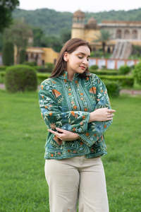 Timeless Elegance <b>Women's</b> <b>Green</b> <b>Velvet</b> <b>Jacket</b> Beautifully Traditional Suzani Embroidery Meticulously Handcrafted Ladies Coat - Product Image 2