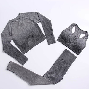 Conjunto de Yoga Degradado de 3 Piezas: Top Corto con Cuello Redondo, Sujetador Deportivo Racerback y Leggings de Cintura Alta de Spandex y Poliéster de Longitud Completa que Absorben el Sudor - Product Image 6