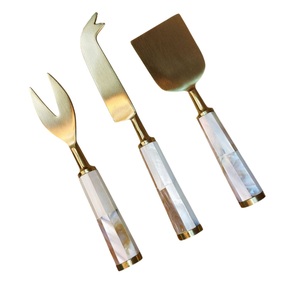 Handcrafted Mother Of Pearl 3-Piece Cheese Set Premium Stainless Steel Charcuterie <b>Board</b> Serving <b>Tools</b> With Pearl Inlay Handle - Product Image 2