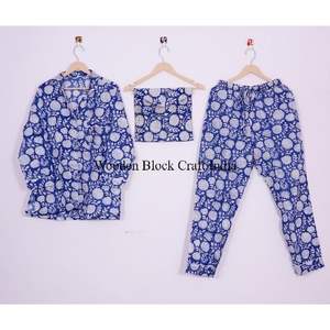 Conjunto de Pijama Hecho a Mano 100% Algodón para Mujer con Cierre de Botones, Cuello Camisero, Bolsillos y Bolsa a Juego, Ropa de Dormir Cómoda - Product Image 1