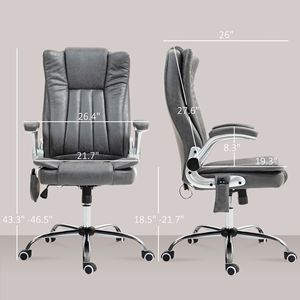 Sedia da Ufficio Girevole in PU con Vibrazione e Riscaldamento, Schienale Alto e Braccioli Ribaltabili, Grigia - Altezza Regolabile - Product Image 3