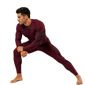 Ensemble de vêtements de sport pour homme, t-shirt à manches longues et leggings de compression personnalisés, séchage rapide, extensible, pour la salle de sport, la remise en forme, l'entraînement sportif - Product Image 3